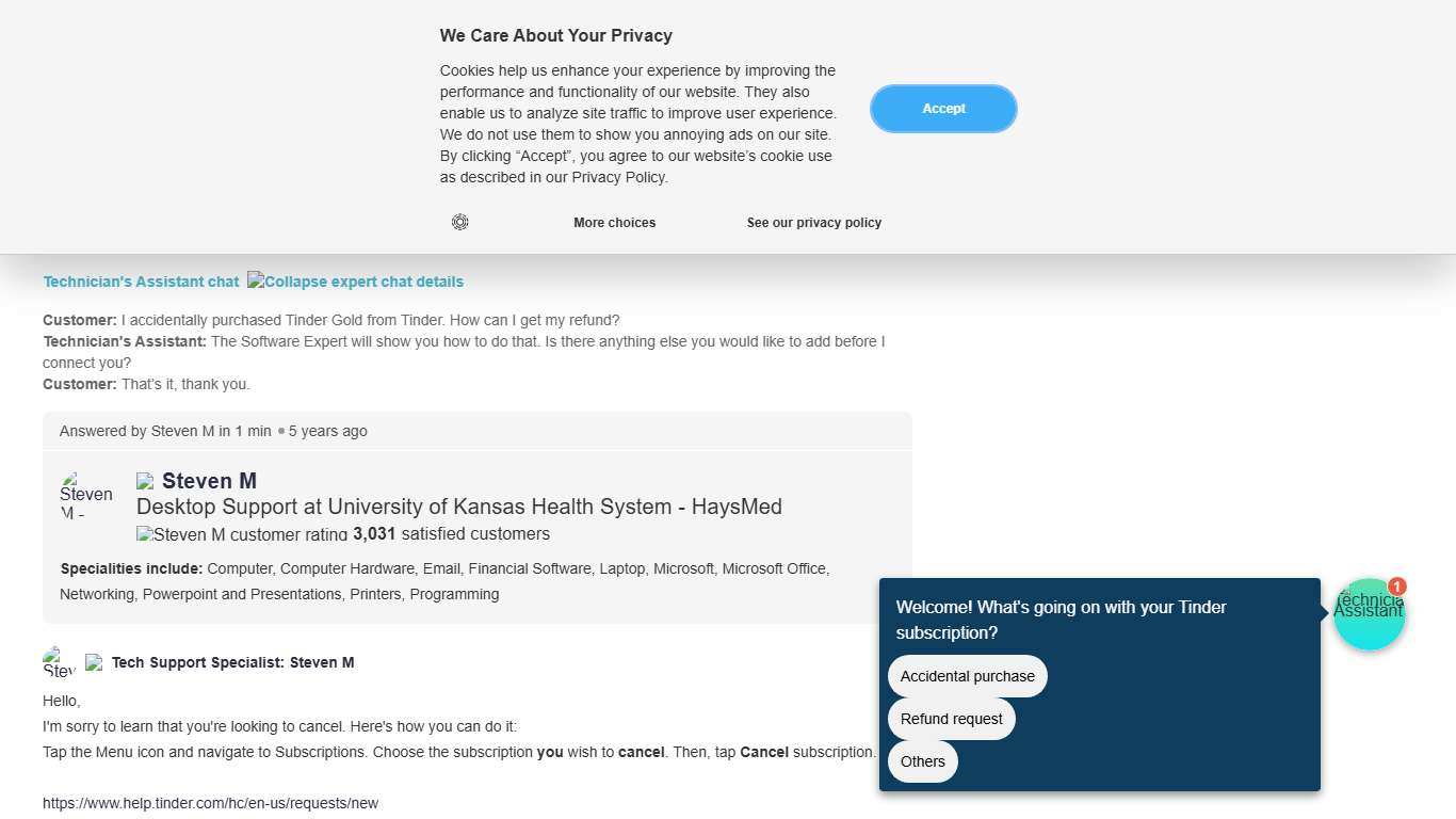 I accidentally purchased the tinder gold from tinder how can I get my refund? That’s it thank you